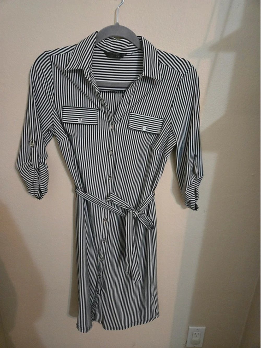 Mlle Gabrielle Black and White Striped Shirt Dress